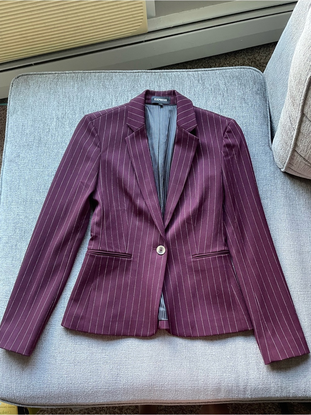 Express Women's Maroon Pinstripe Single-Button Blazer
